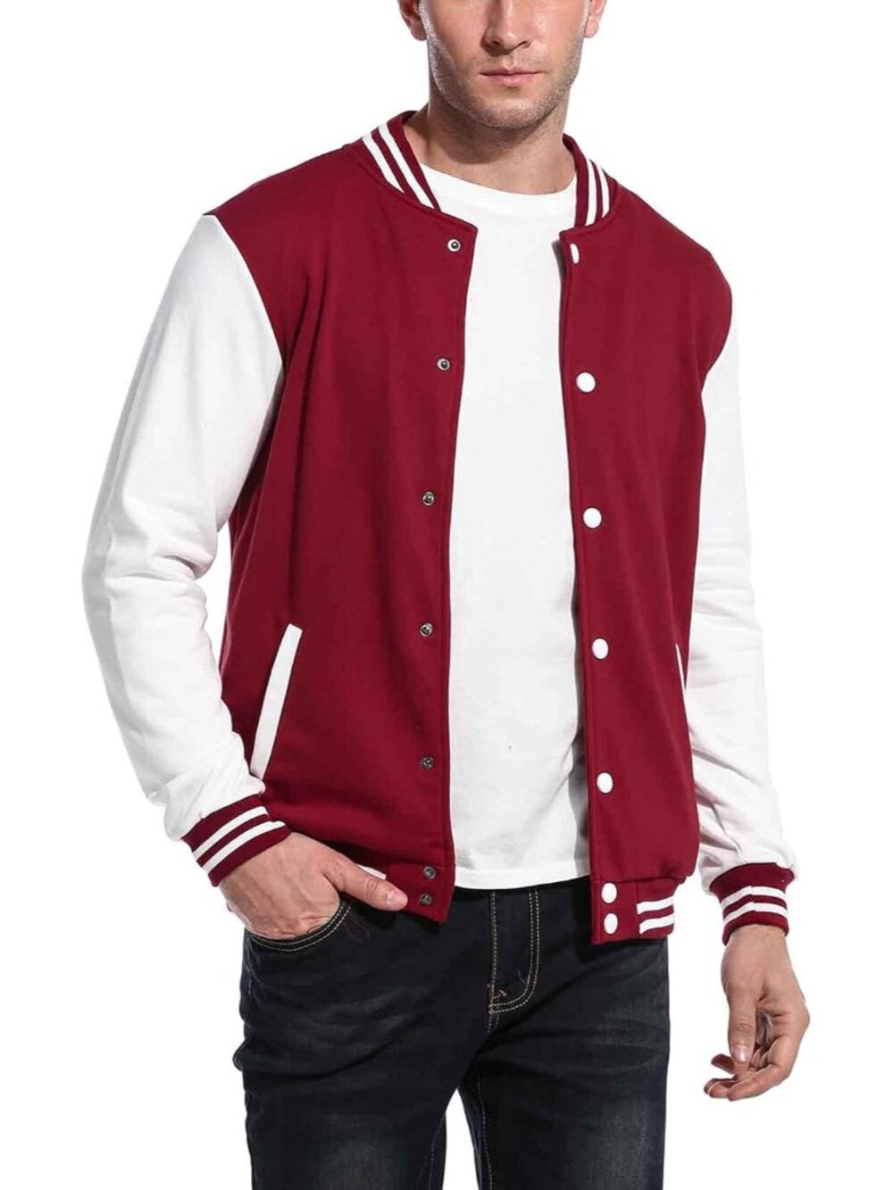 Men's Fashion Varsity Jacket Causal Slim Fit Cotton Letterman Baseball Bomber Ja